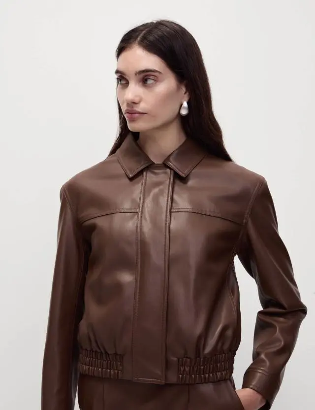 M&S Women's Faux Leather Harrington Jacket 