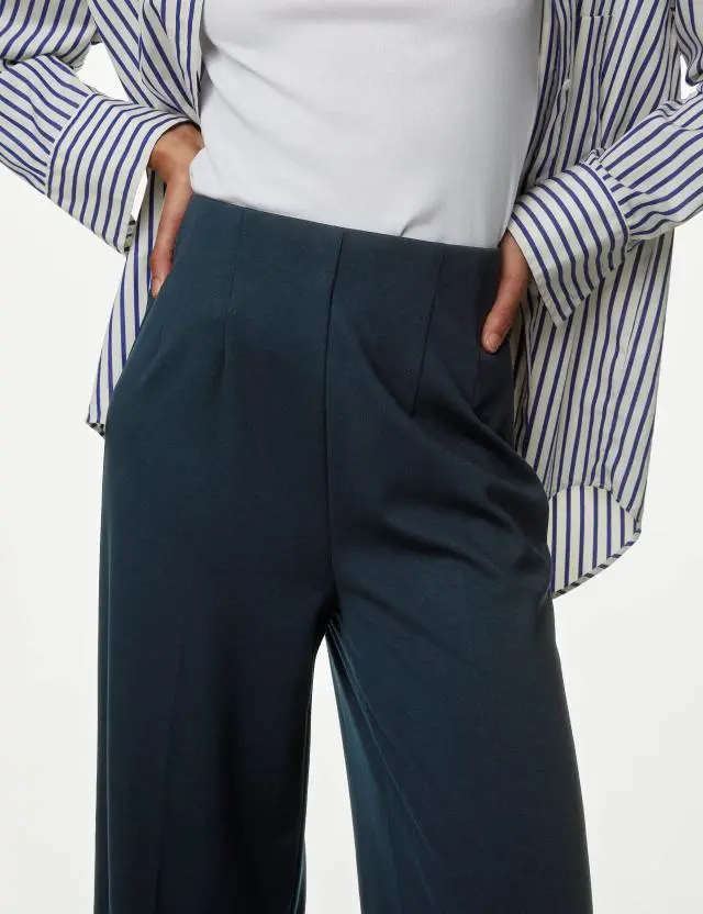 M&S Women's Jersey Wide Leg Trousers with Stretch 