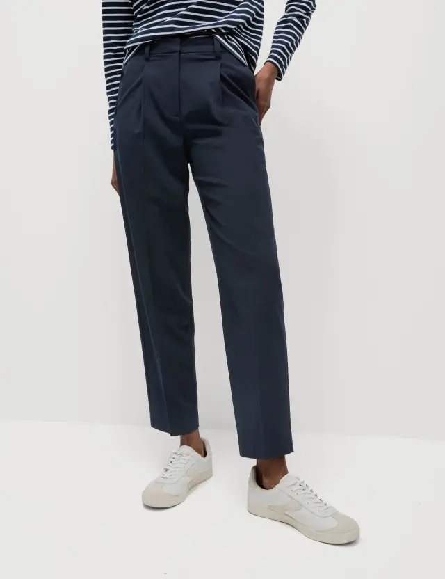 M&S Women's Pleat Front Tapered Ankle Grazer Trousers 