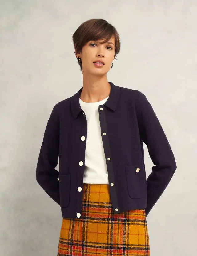 Hobbs Women's Merino Wool Blend Collared Knitted Jacket 