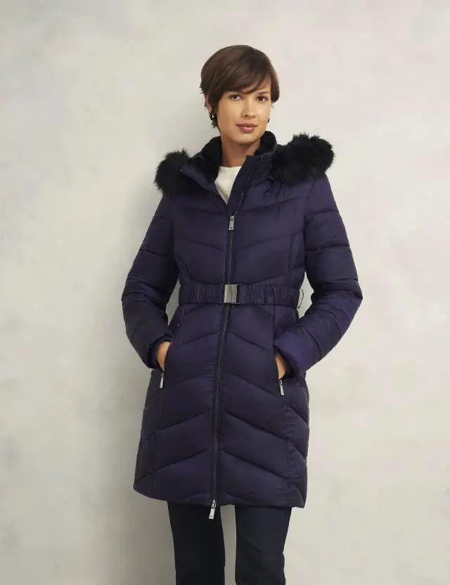 Hobbs Women's Padded Hooded Belted Longline Puffer Coat 