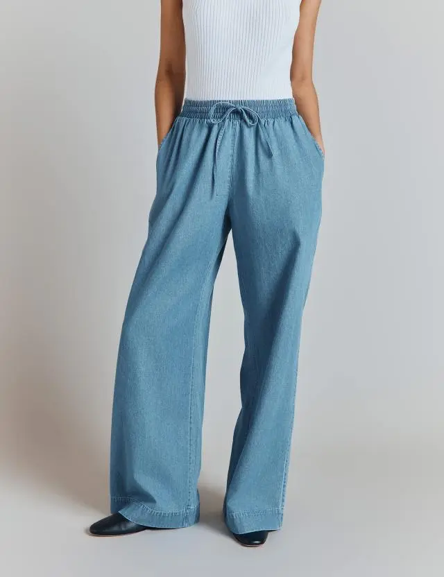 Ghost Women's Denim Elasticated Waist Wide Leg Trousers 