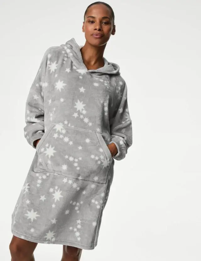 M&S Women's Fleece Star Print Oversized Lounge Hoodie 