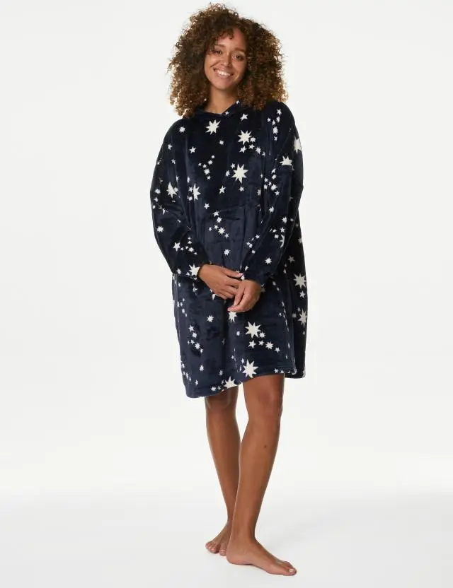 M&S Women's Fleece Star Print Oversized Lounge Hoodie 