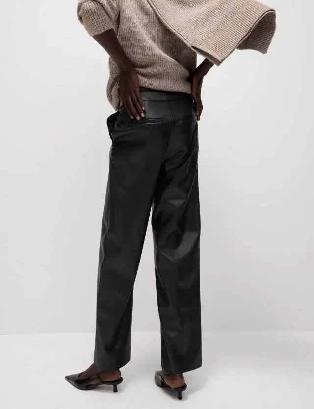 M&S Women's Leather Look Straight Leg Trousers 