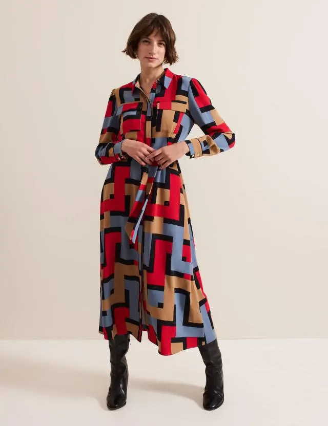 Phase Eight Women's Geometric Belted Midaxi Shirt Dress 