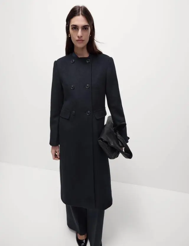 M&S Women's Wool Blend Collarless Longline Coat 