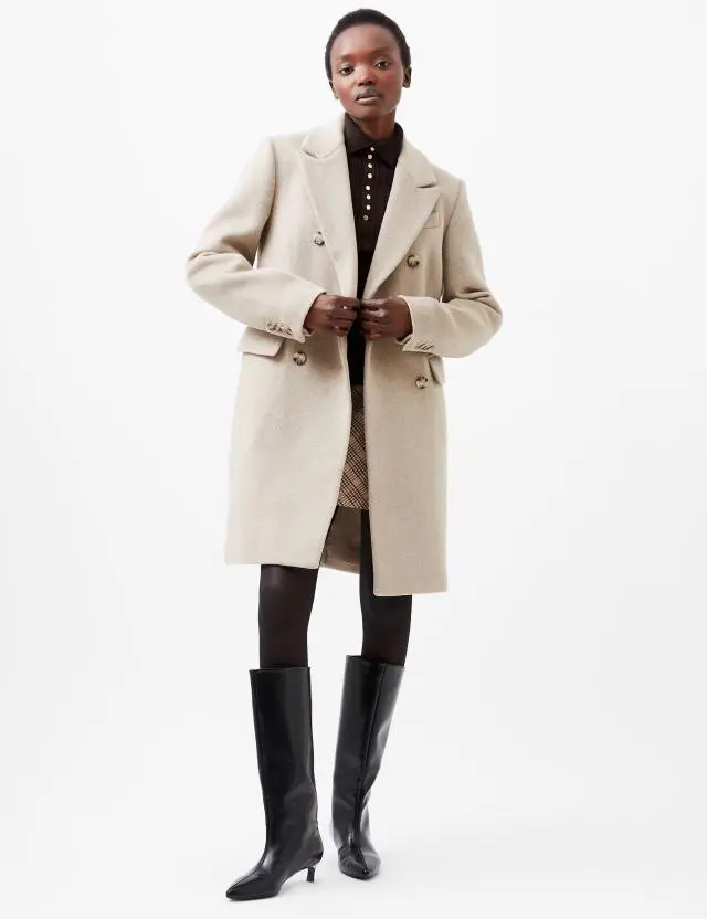 French Connection Women's Wool Blend Collared Longline Tailored Coat 