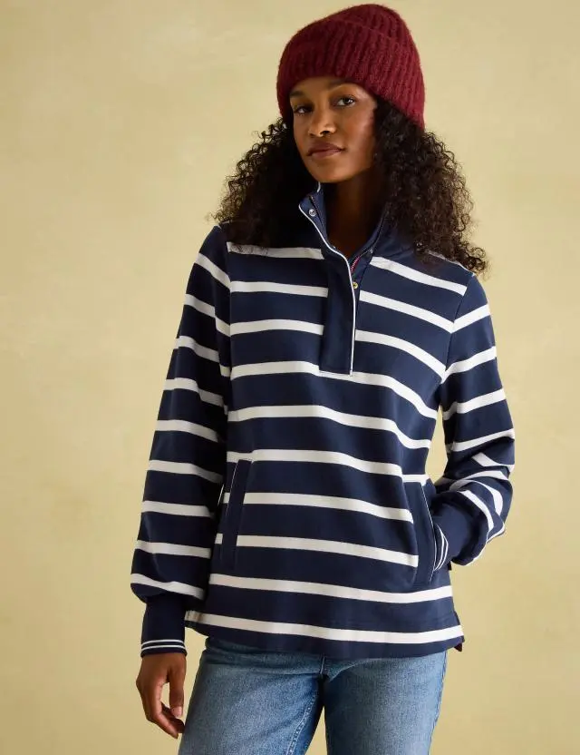 Joules Women's Pure Cotton Striped Half Zip Sweatshirt 