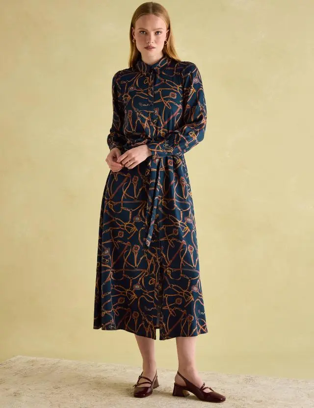 Joules Women's Printed Collared Midaxi Shirt Dress 