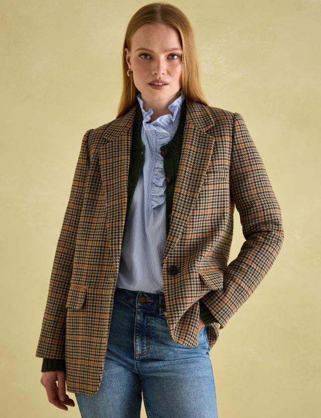 Joules Women's Checked Longline Blazer with Wool 