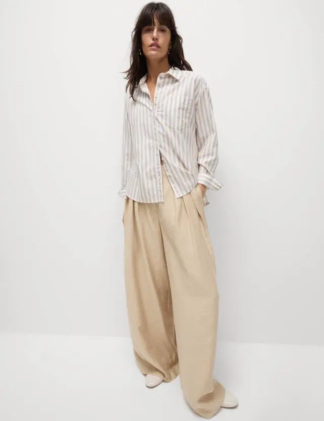 M&S Women's Lyocell Rich Pleated Wide Leg Trousers 