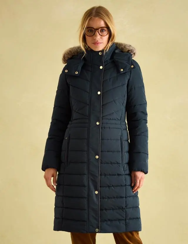 Joules Women's Showerproof Padded High Hooded Parka Coat 