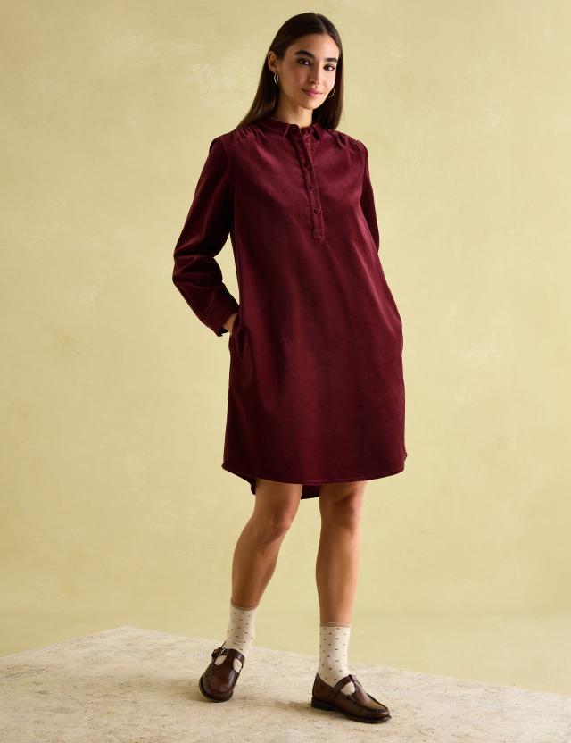 Joules Women's Velvet Collared Knee Length Shirt Dress 