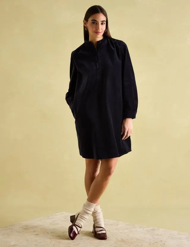 Joules Women's Velvet Collared Knee Length Shirt Dress