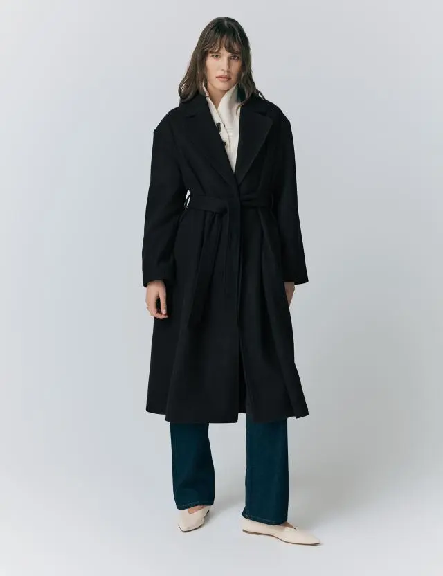 Ghost Women's Wool Rich Belted Notch Neck Wrap Coat