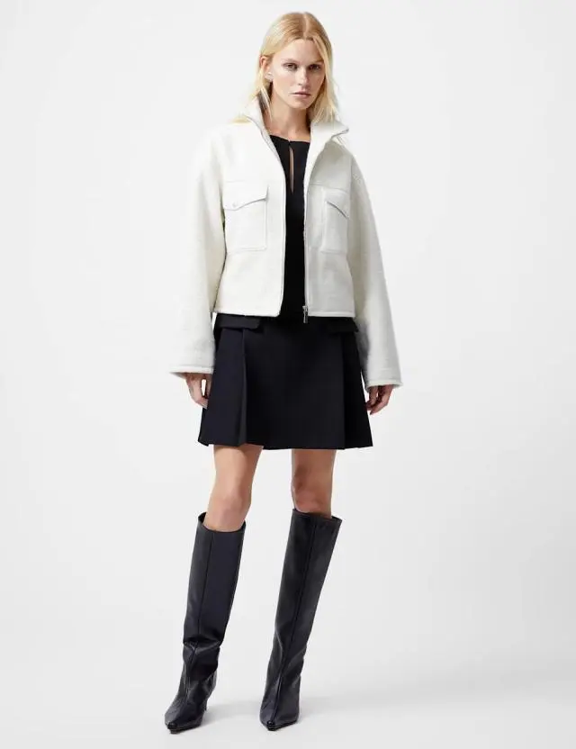 French Connection Women's BoucléCropped Aviator Jacket 