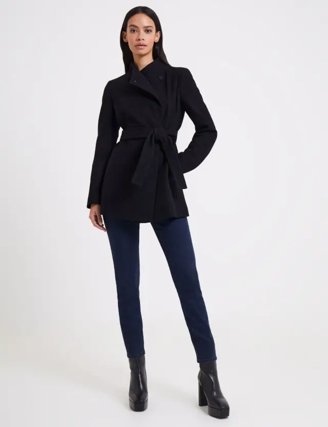 French Connection Women's Wool Blend Belted Wrap Coat 