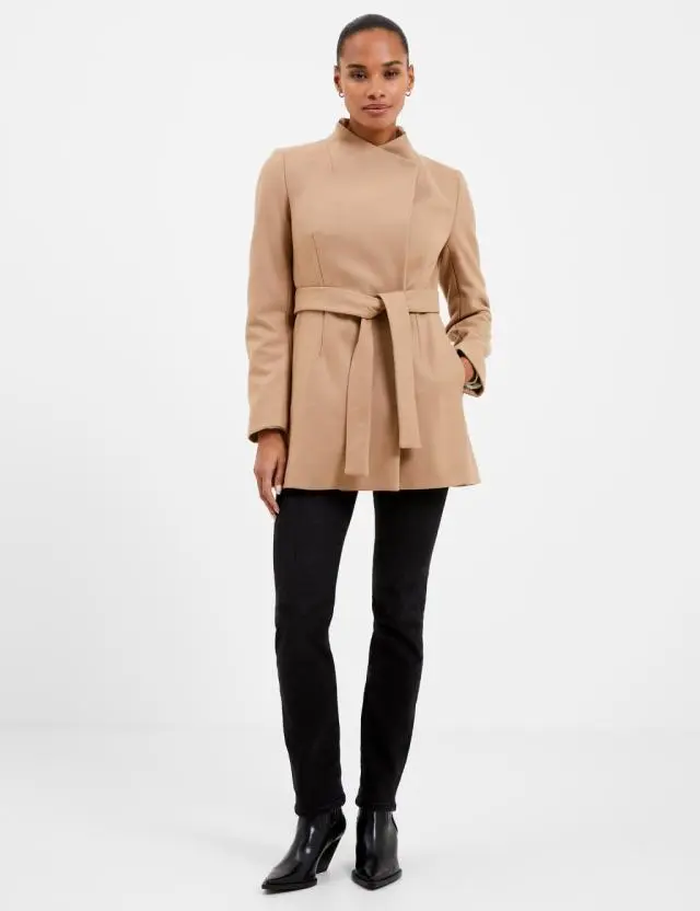 French Connection Women's Wool Blend Belted Wrap Coat 