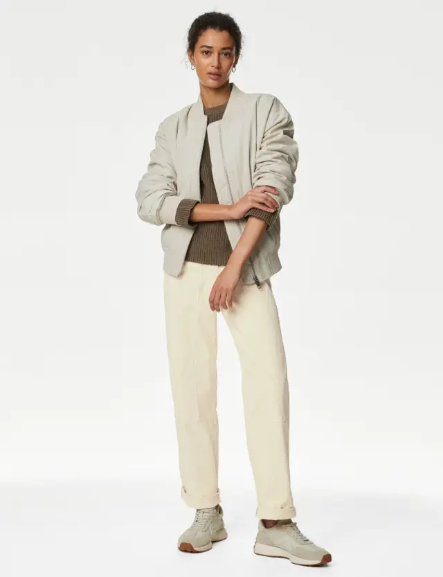 M&S Women's Cotton Rich Relaxed Straight Trousers 