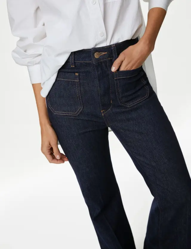 M&S Women's Patch Pocket Flare High Waisted Jeans 