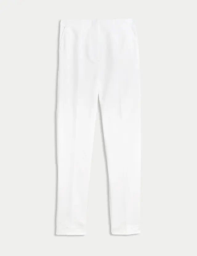 M&S Women's Cotton Blend Slim Fit Ankle Grazer Trousers 