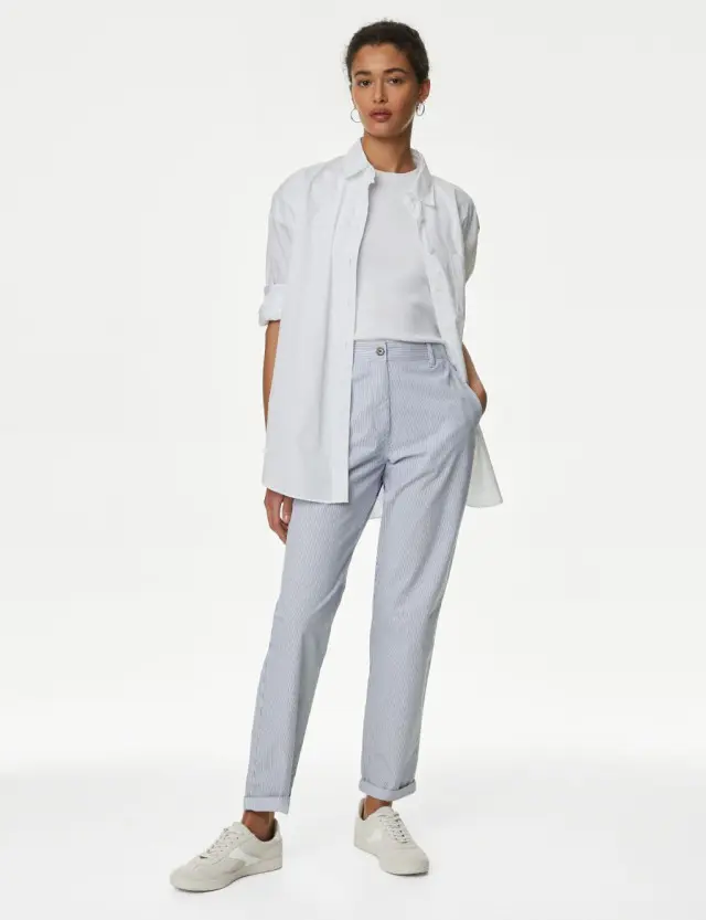 M&S Women's Cotton Rich Striped Slim Fit Chinos 