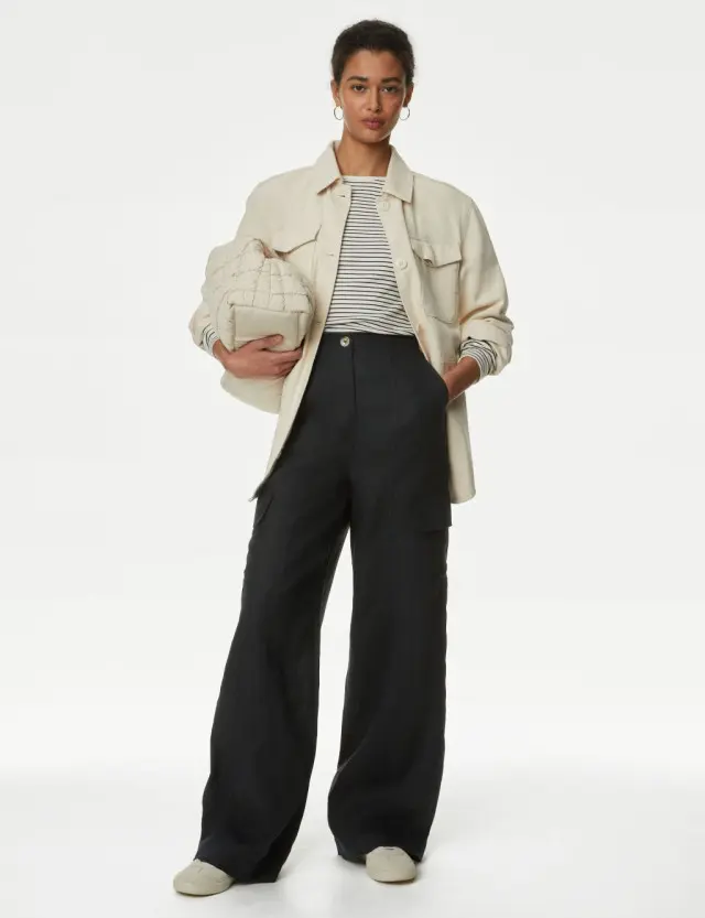 M&S Women's Pure Linen Cargo Trousers 