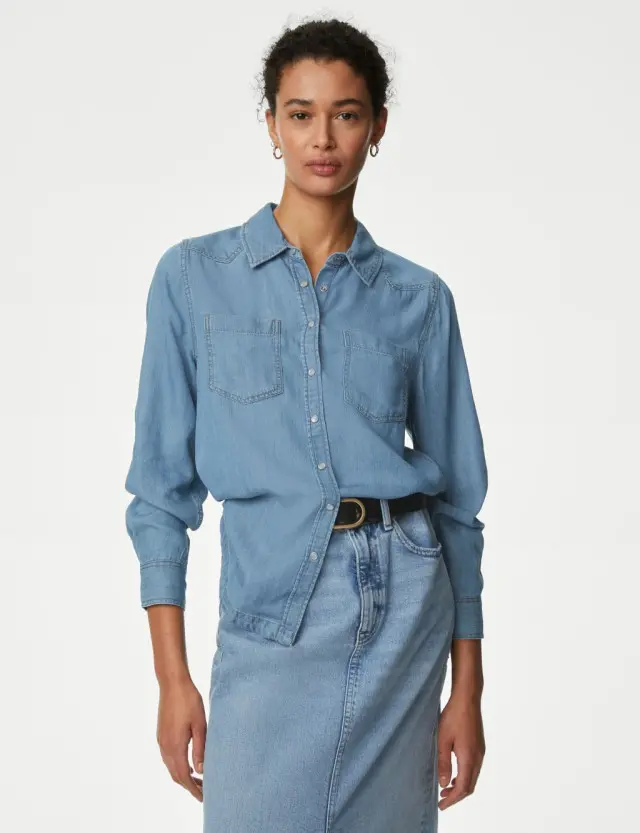 M&S Women's Lyocell Tea Dyed Collared Shirt 