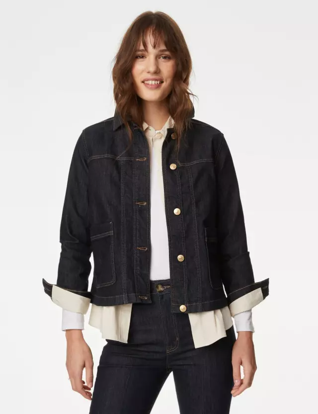 M&S Women's Cotton Rich Denim Utility Jacket 