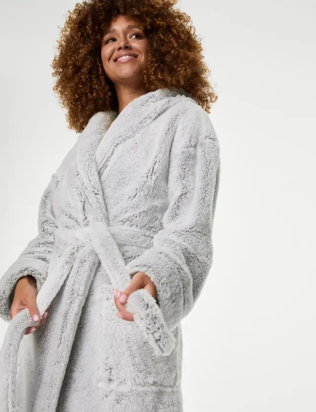 M&S Women's Fleece Hooded Dressing Gown 