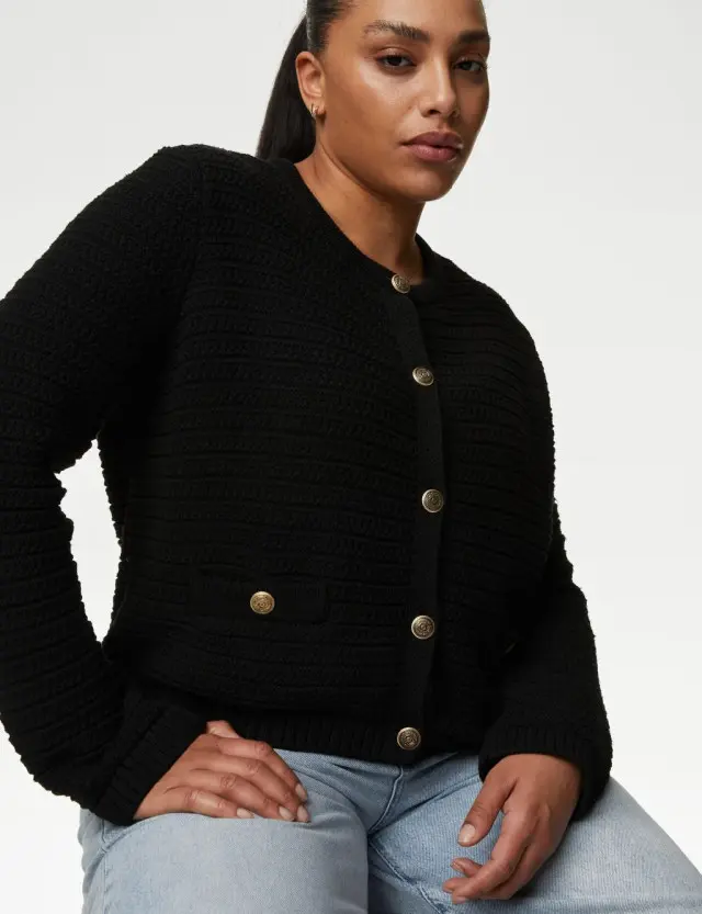 M&S Women's Cotton Blend Textured Knitted Jacket 