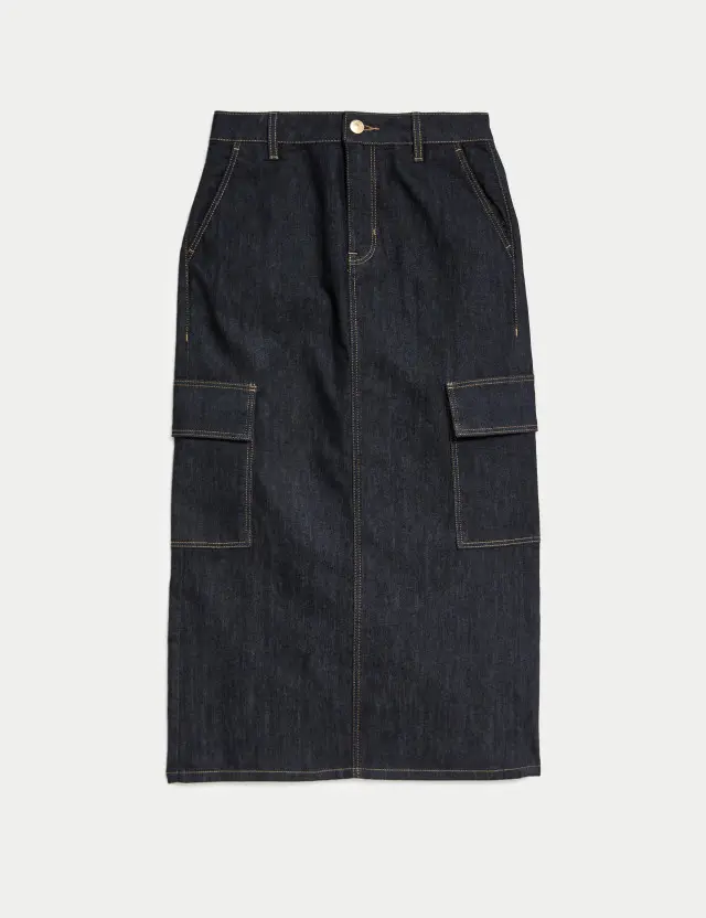 M&S Women's Denim Midi Cargo Skirt 