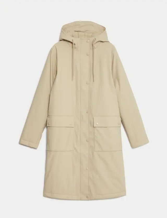 M&S Women's Rubber Hooded Funnel Neck Raincoat 