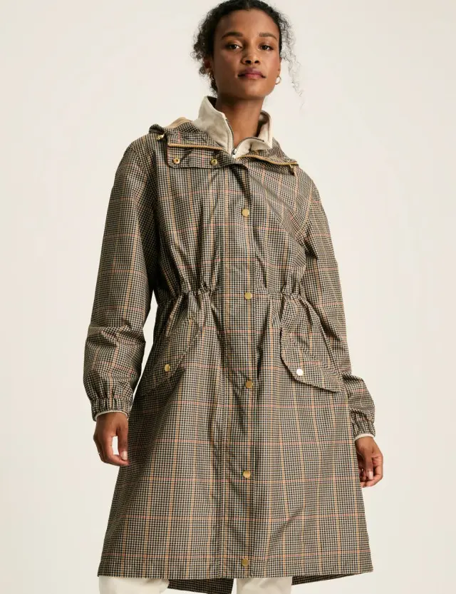 Joules Women's Waterproof Checked Lightweight Raincoat 