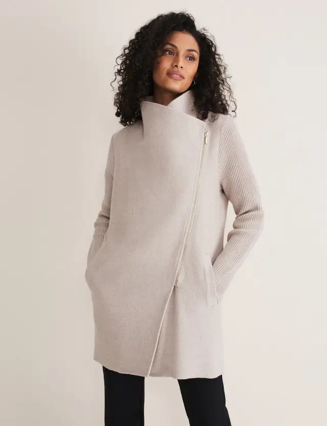 Phase Eight Women's Wool Blend Funnel Neck Wrap Coat 