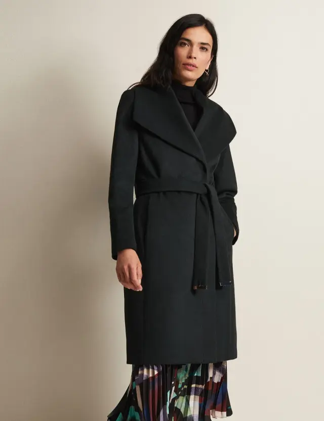 Phase Eight Women's Wool Rich Belted Collared Wrap Coat 