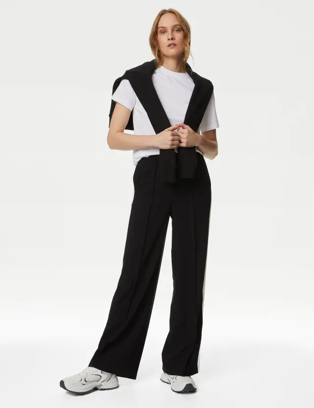 M&S Women's Side Stripe Wide Leg Trousers 