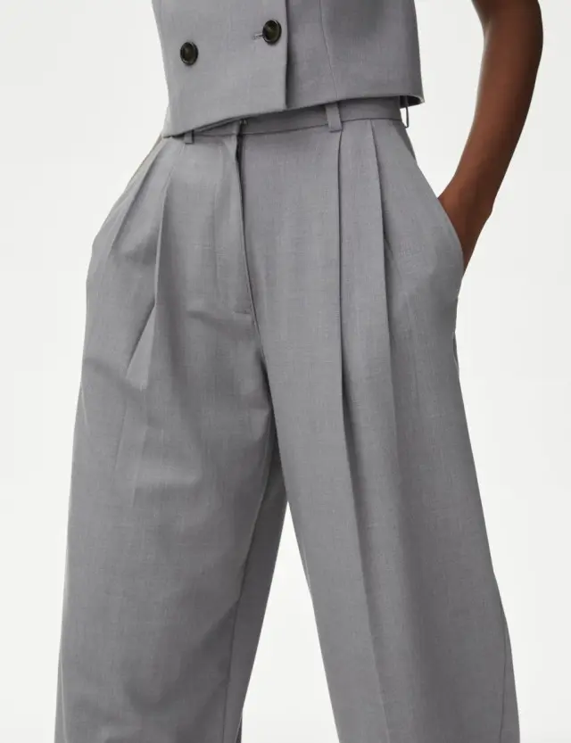 M&S Women's Pleat Front Relaxed Wide Leg Trousers 