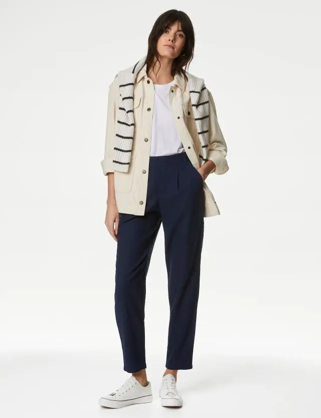 M&S Women's Linen Rich Tapered Trousers 