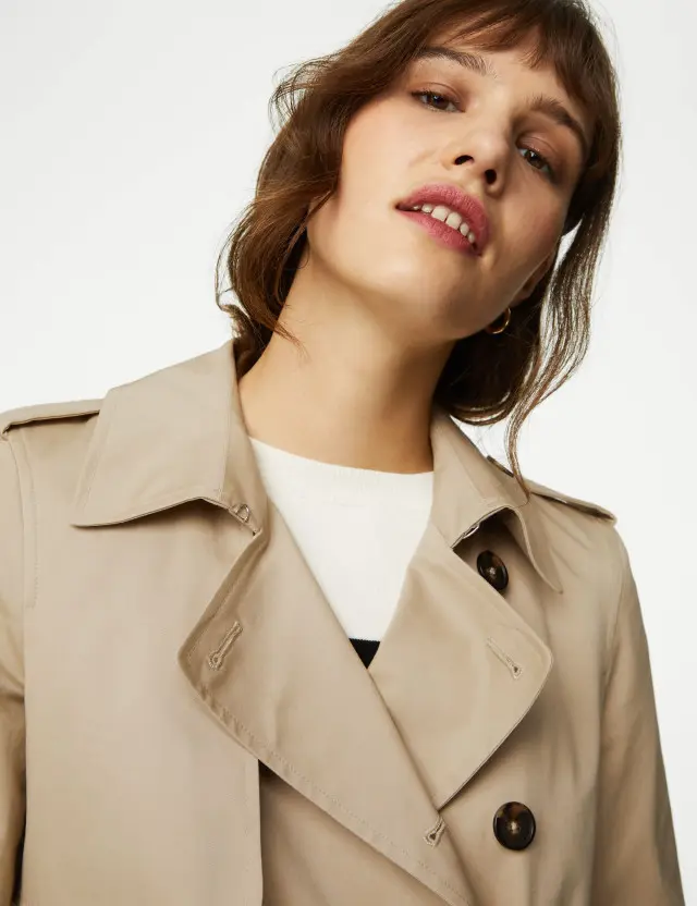 M&S Women's Cotton Rich Belted Longline Trench Coat 