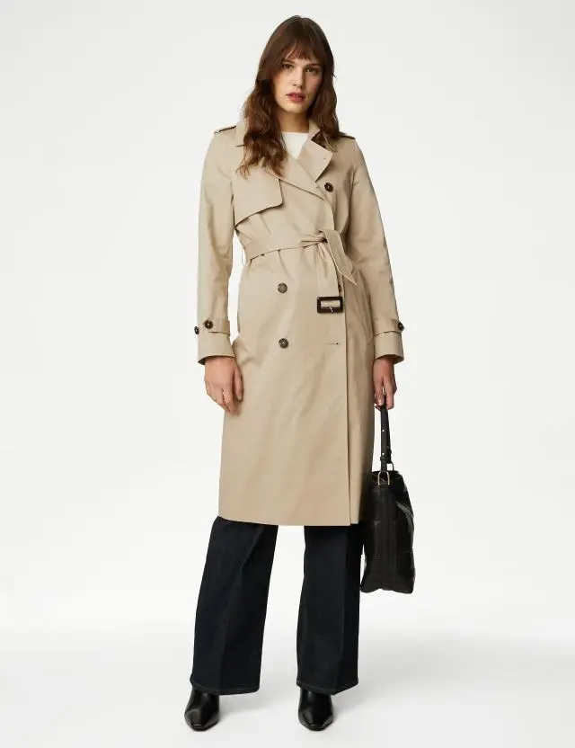 M&S Women's Petite Cotton Rich Double Breasted Trench Coat 