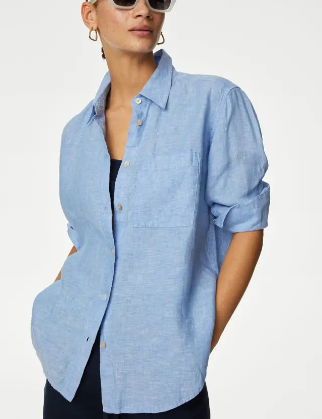 M&S Women's Pure Linen Collared Relaxed Shirt 