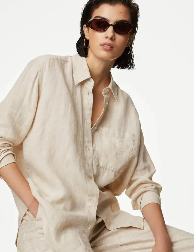 M&S Women's Pure Linen Collared Relaxed Shirt 