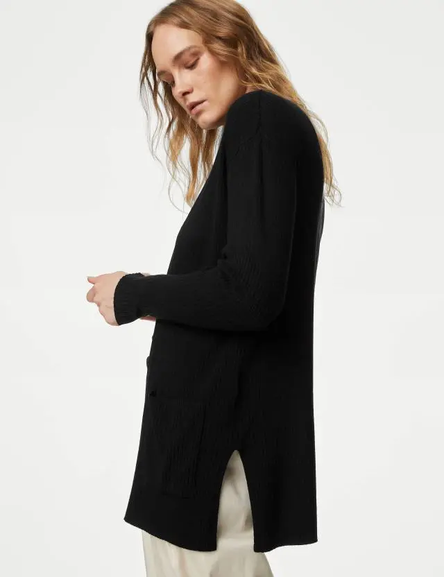 M&S Women's Ribbed Edge to Edge Longline Cardigan 