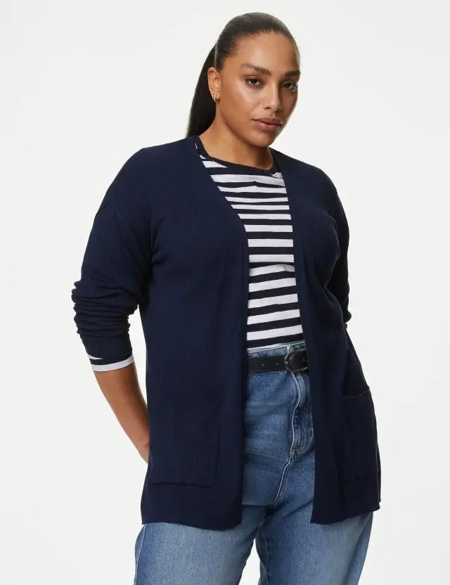 M&S Women's Ribbed Edge to Edge Longline Cardigan 