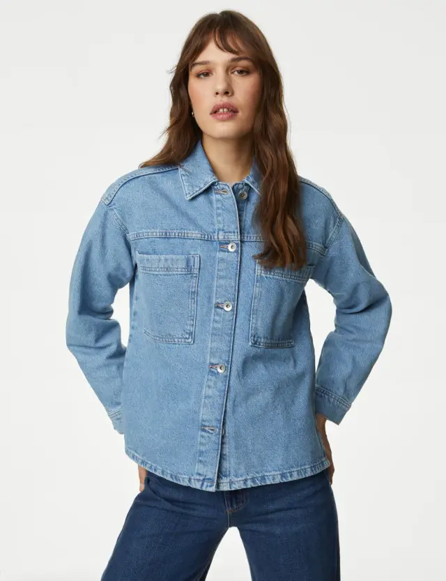 M&S Women's Pure Cotton Denim Relaxed Shacket 