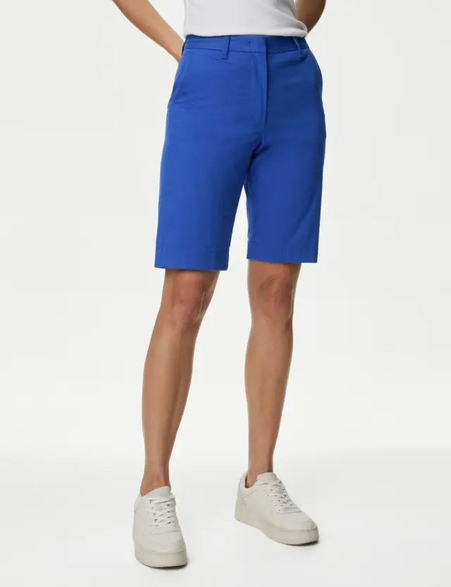 M&S Women's Cotton Rich High Waisted Chino Shorts 