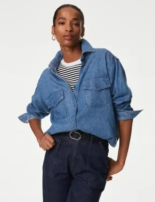 Autograph Women's Lyocell™ Denim Collared Relaxed Shirt 