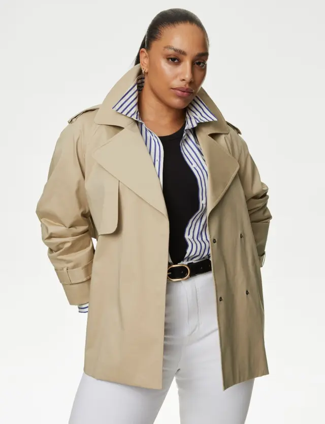 M&S Women's Cotton Rich Short Trench Coat 